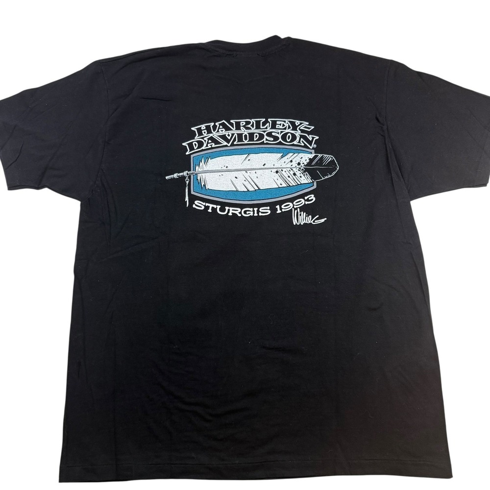 Vintage Harley-Davidson Sturgis 1993 Willie G Feather Graphic T-Shirt – Black, X - Picture 2 of 14